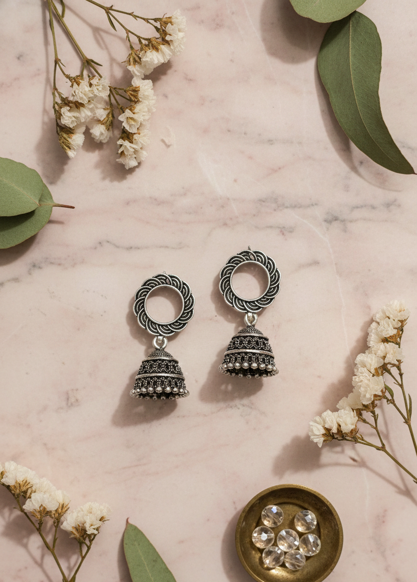Antique Look Bell Drop Jhumki Earrings - Indian Ethnic Jewelry