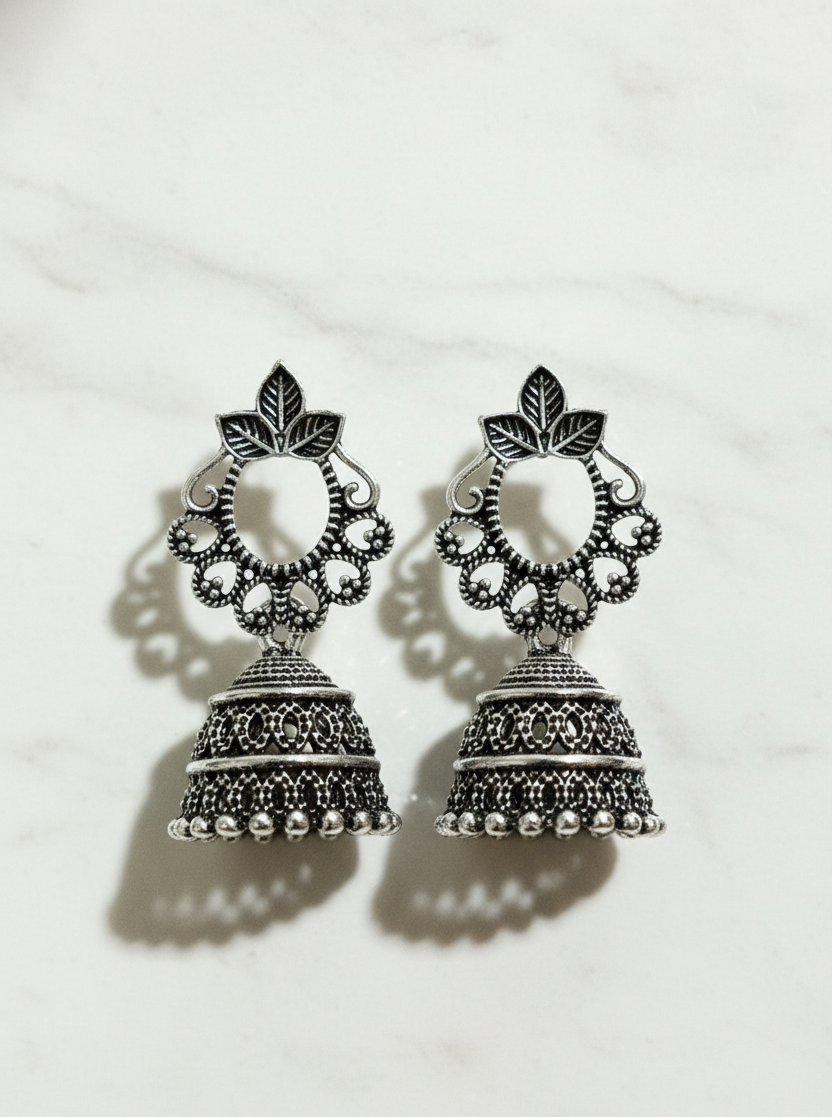 Vintage Look Oxidised Jhumka Earrings | Perfect for Saree & Kurti