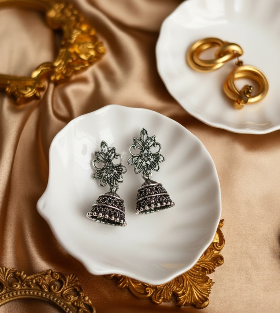 Traditional Indian Antique Finish Jhumki Earrings