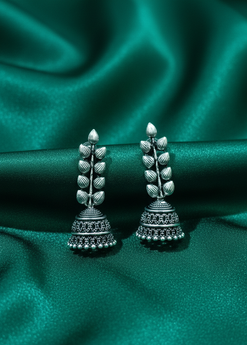 Traditional Silver Leaf Jhumka Earrings
