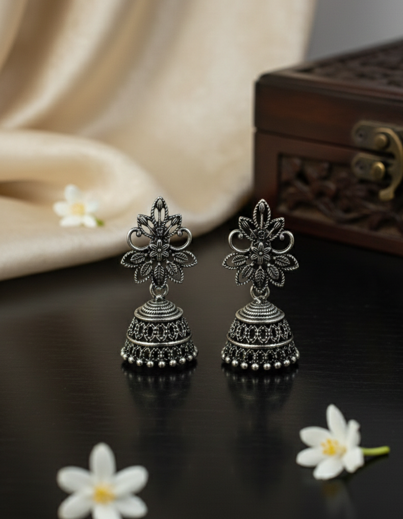 Traditional Indian Antique Finish Jhumki Earrings