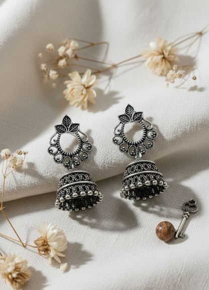 Vintage Look Oxidised Jhumka Earrings | Perfect for Saree & Kurti