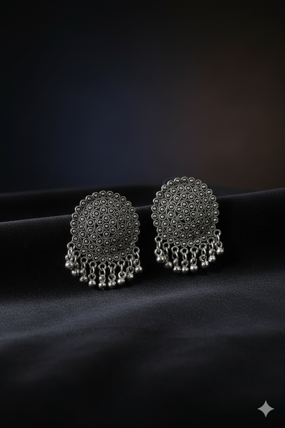 Oxidized Silver Mandala Drop Earrings