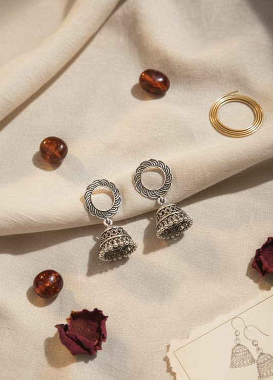 Antique Look Bell Drop Jhumki Earrings - Indian Ethnic Jewelry