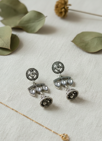 Traditional Silver Antique Drop Jhumkas