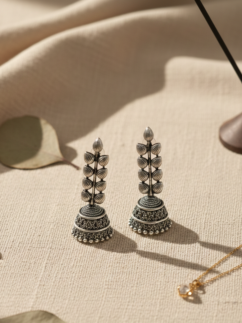 Traditional Silver Leaf Jhumka Earrings
