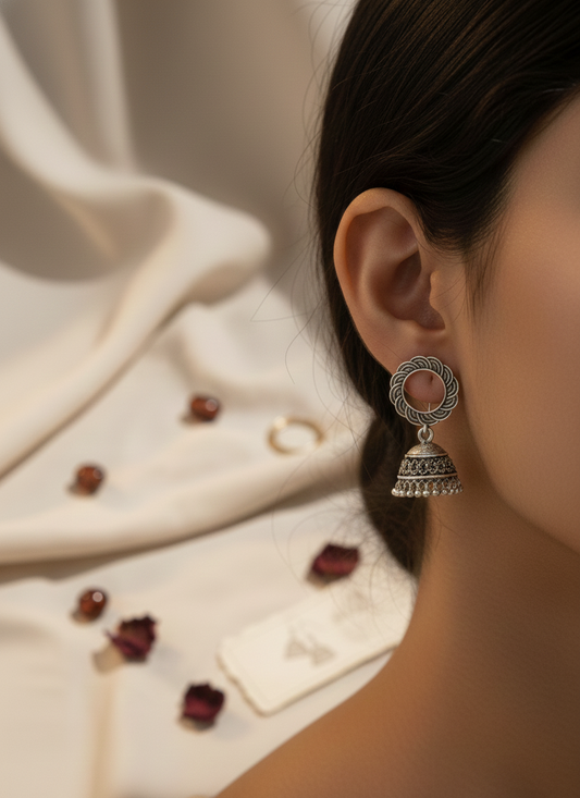 Antique Look Bell Drop Jhumki Earrings - Indian Ethnic Jewelry