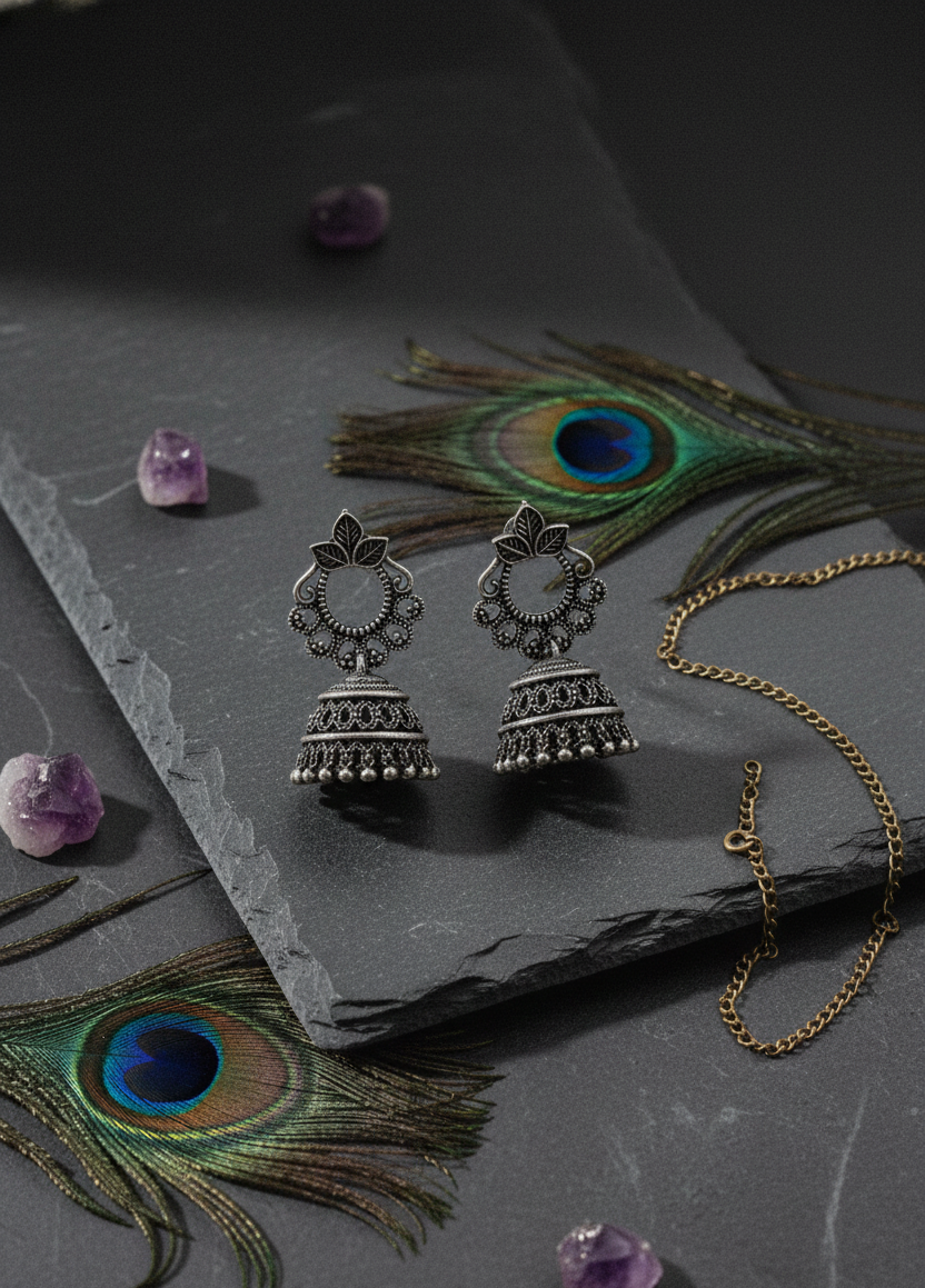 Vintage Look Oxidised Jhumka Earrings | Perfect for Saree & Kurti
