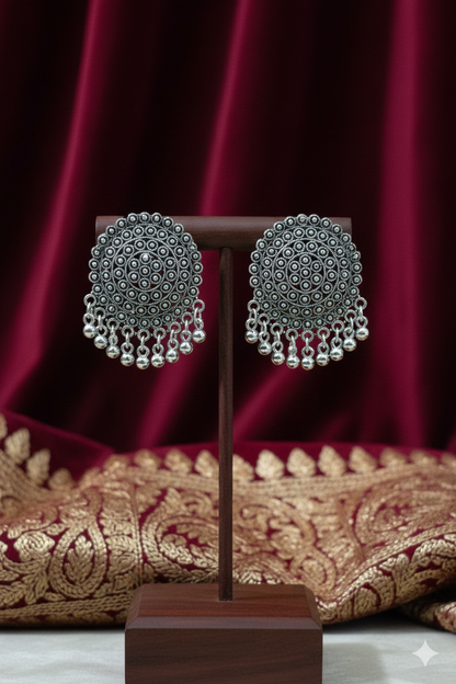 Oxidized Silver Mandala Drop Earrings