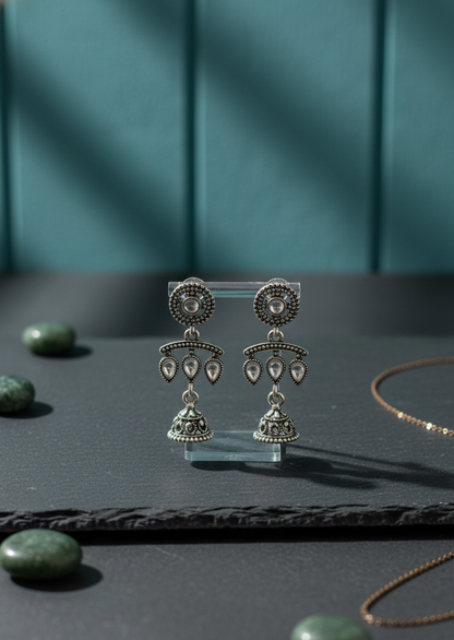 Traditional Silver Antique Drop Jhumkas