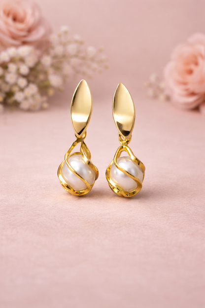 Pearl Petal Gold Earrings