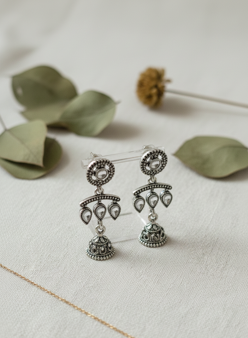 Traditional Silver Antique Drop Jhumkas