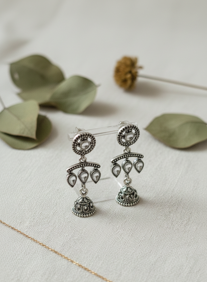 Traditional Silver Antique Drop Jhumkas