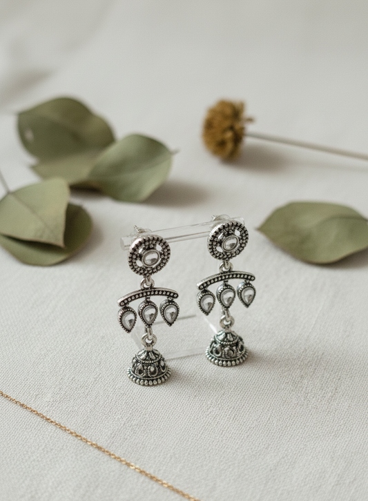 Traditional Silver Antique Drop Jhumkas