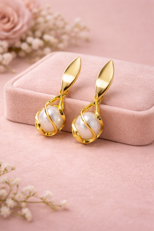 Pearl Petal Gold Earrings