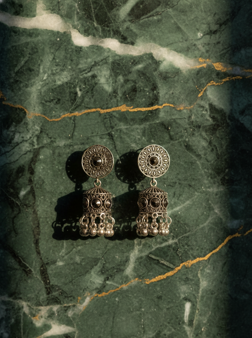 Classic Black & Silver Oxidized Jhumka